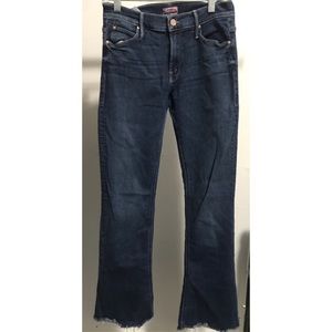 Mother Blue Wash Cropped Flare Denim